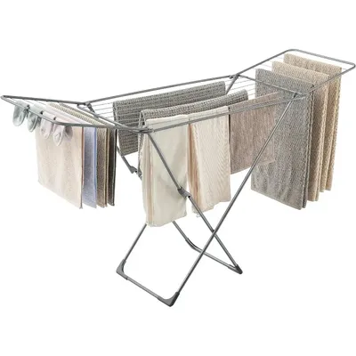 Clothes Drying Rack, Metal Laundry Drying Rack, Foldable, Space-Saving, Free-Standing Airer, with 2