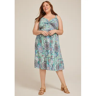 Maurices Plus Size Women's Bare Printed Tiered Midi Dress Green Size 3X