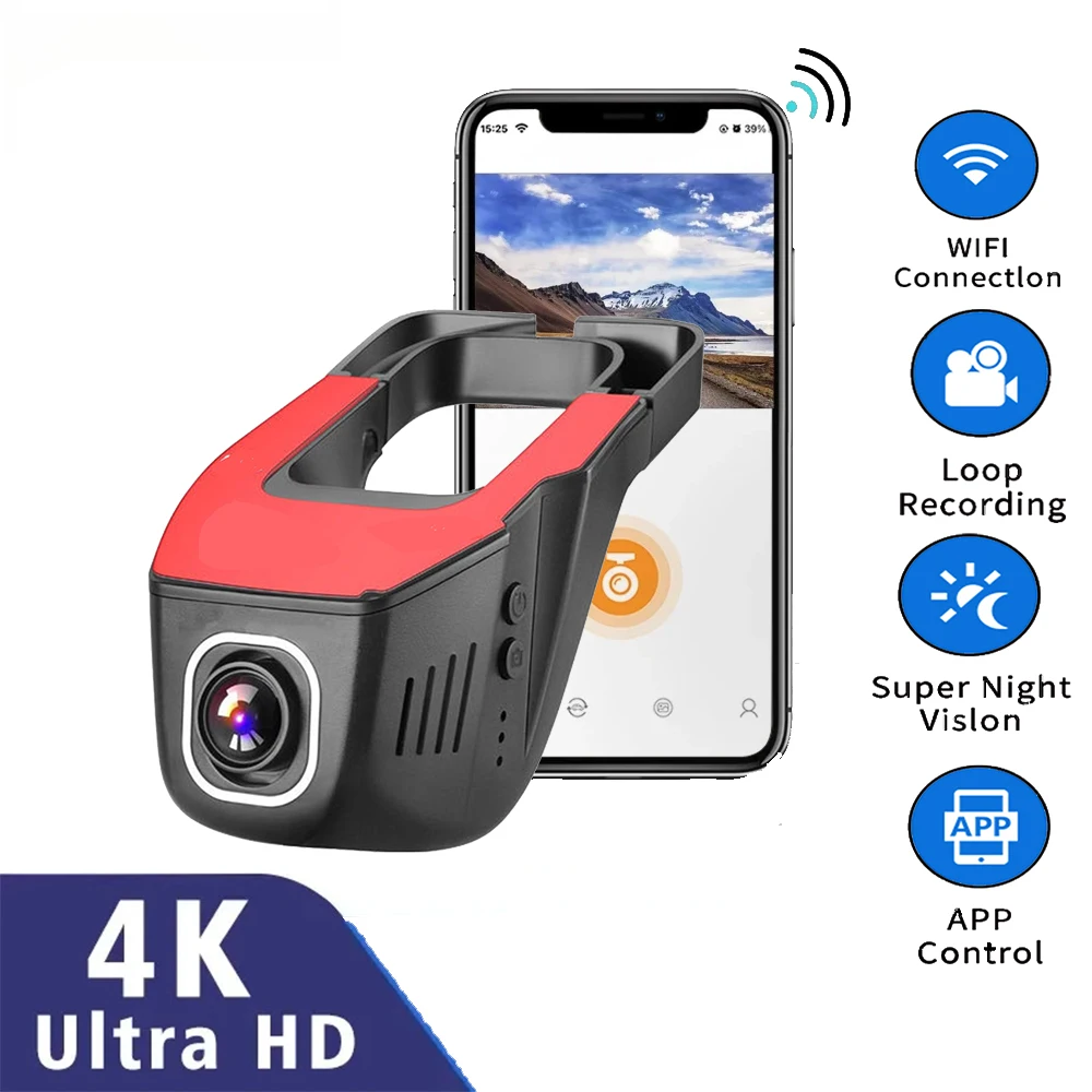 Caméra de tableau de bord DVR pour voiture, WiFi 4K 2160P, 2K 1080P 24H, moniteur de stationnement, contrôle par application, enregistreur vidéo de conduite automobile pour toutes les voitures
