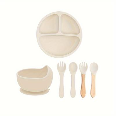 TEMU 6pcs Silicone Feeding Set - Includes Suction Bowl, Divided Plate, - Dishwasher Safe, Easy Clean - ' Self-feeding Skills Image