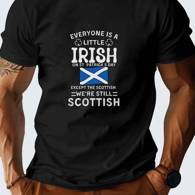 "TEMU Men's Royal Blue "a Little Irish" Graphic T-shirt - Casual Polyester Short-sleeve Crewneck, Lightweight & Breathable For Summer" Image