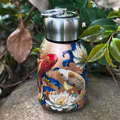 TEMU /carp/peacock Pattern Mini Fat Kidney 304 Stainless Steel Vacuum Insulated Water Bottle, Portable Carrying Loop Travel Mug, Leak-proof, 10oz Capacity, Ideal For Outdoor, Gym, Office, Gif Image