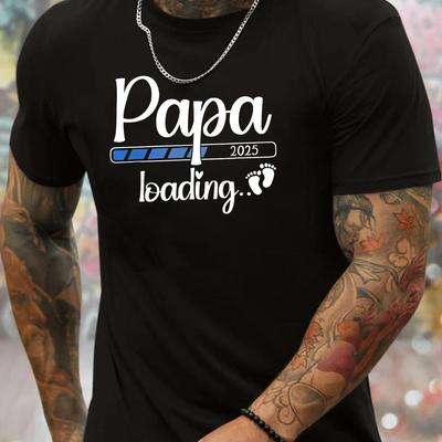 "TEMU Papa " Men's Casual T-shirt - Lightweight, Comfy Polyester Crew Neck Tee With Geometric Print For Summer" Image