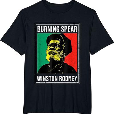 TEMU Men's Burning Spear Pattern T-shirt-black Cotton Casual T-shirt, Fashion Winchester Wherein Design, Short Sleeve, Loose Fit, Suitable For Casual Wear Image