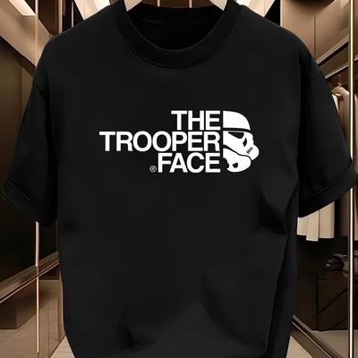 TEMU 1pc Star Wars Awakens Stormtrooper Face Graphic T-shirt - Black Casual Round Neck Tee, Breathable Lightweight Summer Shirt For , Sports, Parties & Easter Gifts, Party Wear | Durable Fabric Image