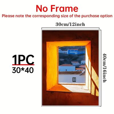 TEMU 1pc Canvas Poster - Sunlight White-washed Buildings, Wall Art In Warm Orange Hue For Living Room, Bedroom, Office, Cafe - High-quality, Uv & Fade Resistant Decor Gift Image