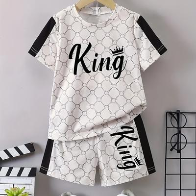 TEMU Boys' Set Short Sleeve Shorts Two-piece Suit, Outdoor Image