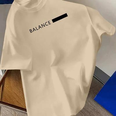 "TEMU [balance] Men's Round Neck Fashionable "balance" Brand Graphic T-shirt - Casual, Breathable, Comfortable Short Sleeve For Sports & Outdoor Activities, Wear, Casual Wear|creative Print|" Image