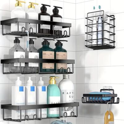 TEMU Adhesive Shower Caddy Organizer Shelves Rack - 5 Pack Corner Bathroom Storage Organization, Home & Kitchen Rv Accessories, Hanging First Apartment Household Camper Essentials Image