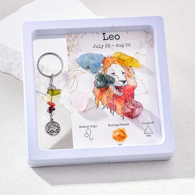 TEMU 6pcs + Card + Box. Natural Crushed Stones, Protective Stones. Keychain Pendants Of The Constellations And Bag Ornaments. Are Perfect Gifts For Relatives . Image