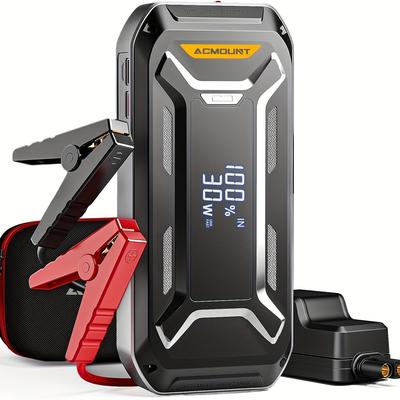 TEMU Car Jump Starter, 26800mah High-capacity Battery For All Gas And 10.0l Engines, 12v Auto Jumper Flashlight, Large Lcd Display, Usb Fast Charging, Portable Emergency Kit For Camping & Road Trips Image