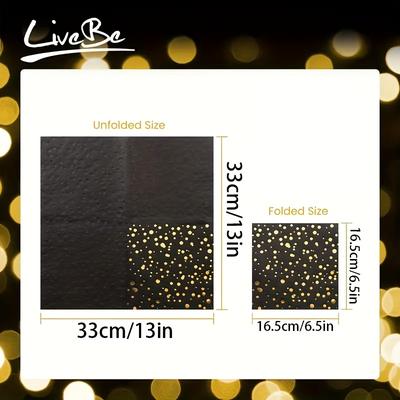 TEMU 20/40/60/ Pack Black & Golden Polka Dot Confetti Napkins - 6.5x6.5 Inch 2-ply Elegant Party Supplies For Birthdays, Weddings, Anniversaries - Durable Decorative Paper Napkins, Decorative Napkins Image