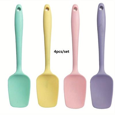 TEMU 4pcs Cream Spatula And Mixing Spoon Set: 600ºf High Temperature Resistant Seamless Bpa-free Food Grade Flexible Silicone Kitchen Cooking Mixing Baking Spatula, Suitable For Cookware, 4pcs Set Image