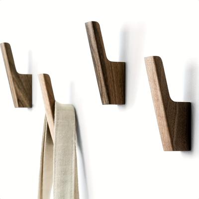 TEMU 4pcs Set - Dark Walnut Gray Wooden Hooks For Hanging Hats, Wallets, Bags, Jackets. Wall Decor And Practical Entryway Hooks Image