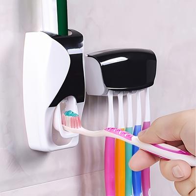 TEMU Automatic Toothpaste Dispenser With Wall-mounted Toothbrush Holder, No-drill Installation, Creative Lazy Squeeze-to-dispense Set For Easy Oral Care, Toothpaste Squeezer Image