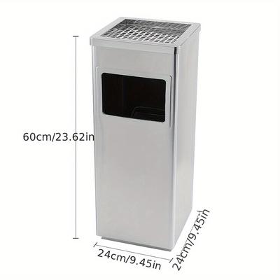 TEMU Commercial Square Pull-out Trash Bin - 35l Stainless Steel Certified, Heavy-duty Removable Bucket With Anti-fingerprint Polish For Elevator Lobbies/public Areas (24x24x60cm) Image
