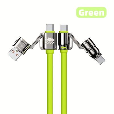 TEMU Wtkvintant-4 In 1 240w Fast Charging Cable, Silicone Round Bright Usb A To Usb C And Lightning, Male To Female, For Iphone, Ipad, , Macbook Image
