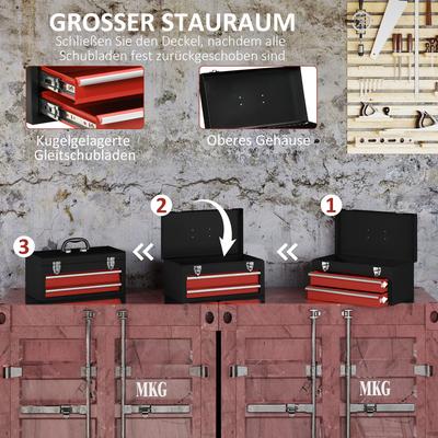 TEMU Toolbox: Sturdy Tool Chest Without Tools, 2 Drawers, Lock, Handle, Steel, Black And Red Image
