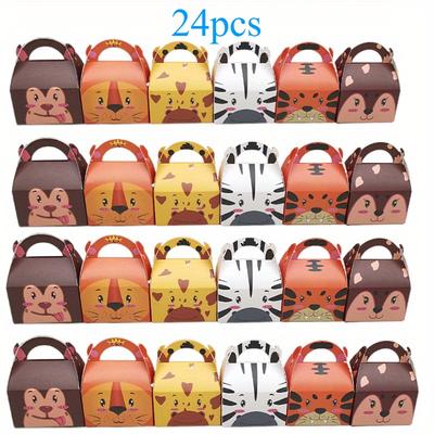 TEMU 24pcs (4 Of 6 Different Animal Designs) Animal-themed Gift Boxes, Birthday And Holiday Parties, Featuring Jungle Animals In A 3d Shape. Image