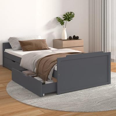 TEMU Solid Wood Bed With Drawers Dark Grey Pine 90x200 Cm Image