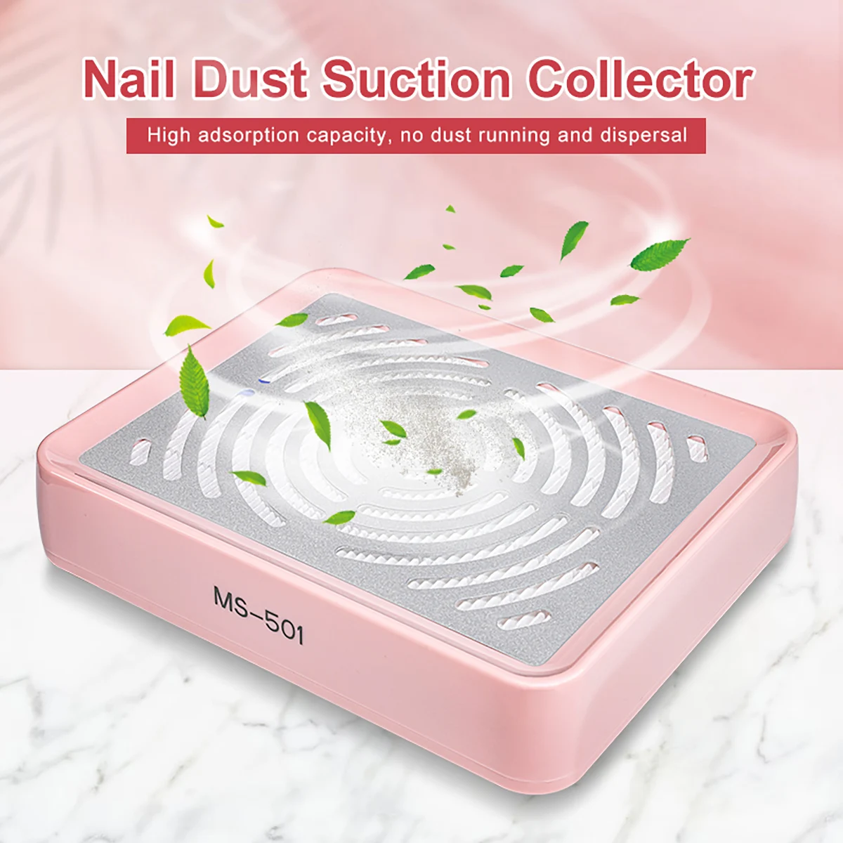 Nagel-Staub-Saugreiniger, rosa, tragbare Maniküre-Ausrüstung mit hoher Adsorption und Knopf-Design-Schalter, magnetischer Deckel aus Edelstahl Image