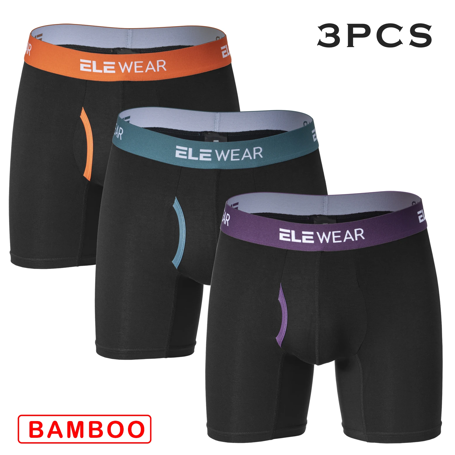 3-teilige Bambus-Unterwäsche für Herren, Boxershorts mit Öffnung, atmungsaktive Boxershorts, Herrenhöschen, Unterhosen, Übergröße, modische Boxershorts Image