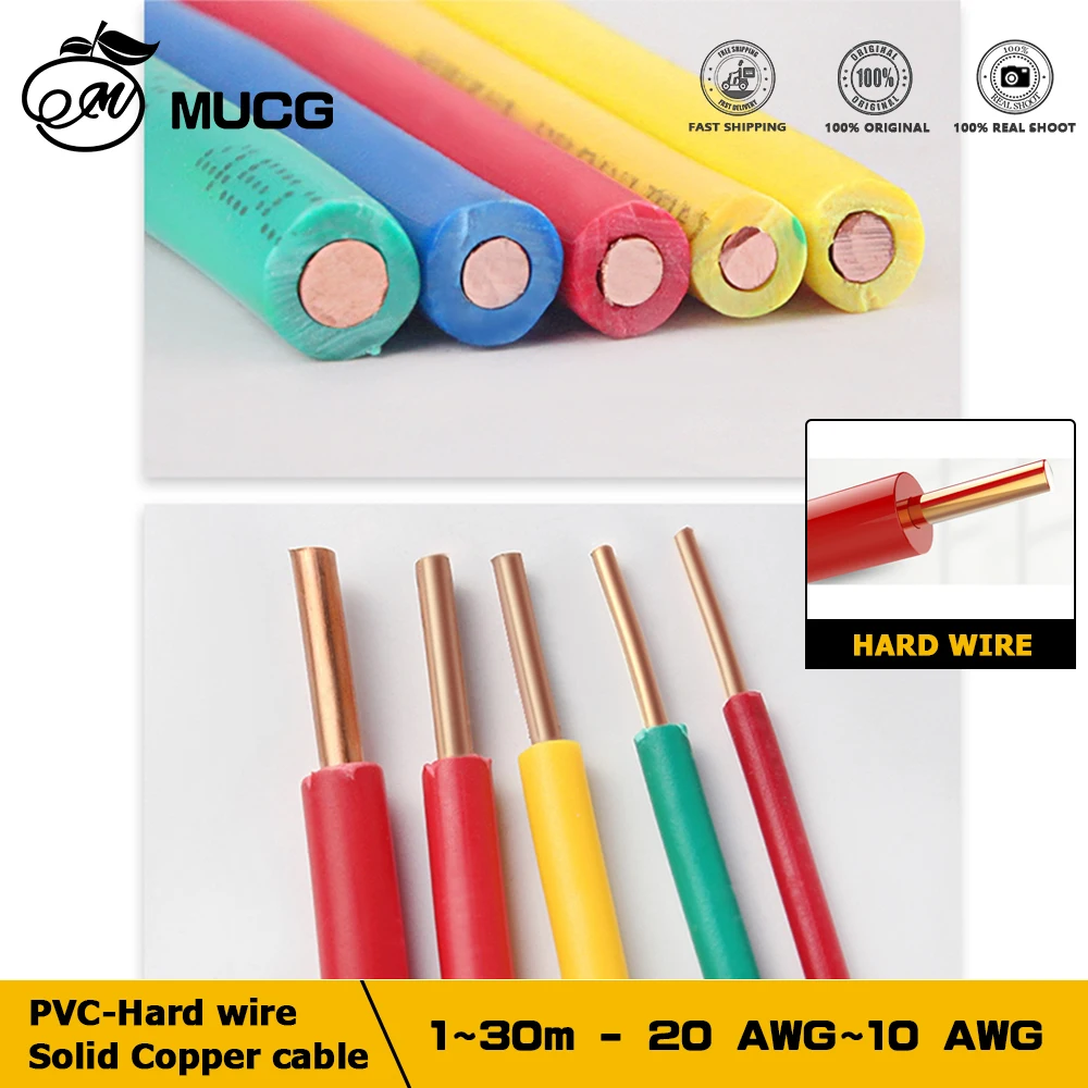 BV Massiver Kupferdraht, Elektrokabel, PVC, einadriges Hartkupferkabel, verdeckte Verkabelung, Stromversorgungskabel 20, 18, 16, 14, 12, 10 AWG Image