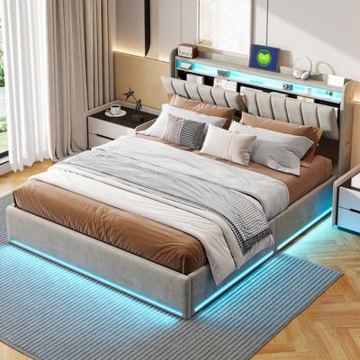 Doppelbett 140 x 200cm,Kopfteil mit LED-Beleuchtung,USB-Anschlüssen und Image