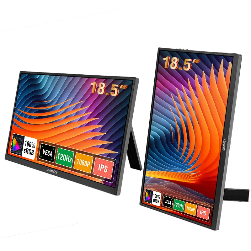 Anmite 18,5-Zoll-tragbarer Monitor 120 Hz RGB100 % mit VESA-Loch und hinterer Halterung, erweitertes Laptop-Display, ADS-IPS, HDR-Bildschirm Image
