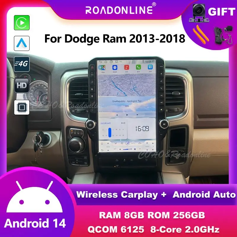 14,5 zoll Android audio Für Dodge Ram 2013-2018 Android 13 tesla stil Octa Core 8 + 256G Auto multimedia-Player Stereo Radio Image