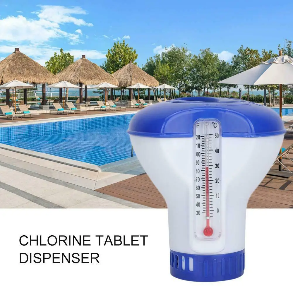 Schwimm Chemische Chlor Tablet Automatische Dispenser mit Thermometer Schwimmbad Desinfektion xqmg Reinigung Werkzeuge Outdoor Image