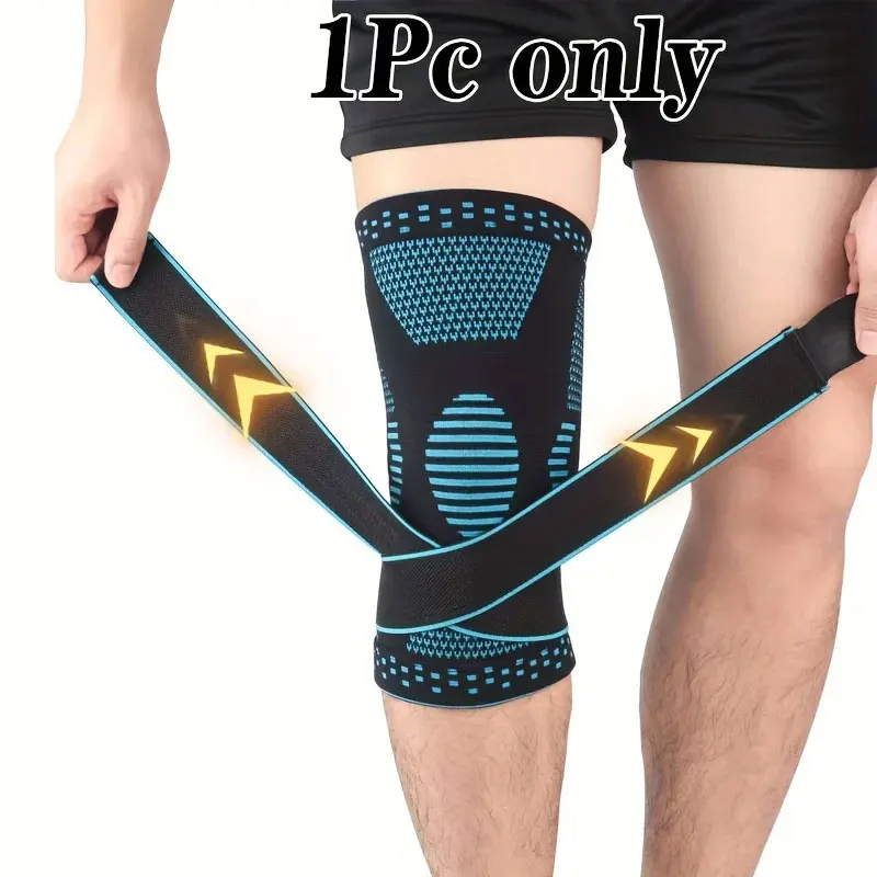 1 Stück gestrickte, atmungsaktive Kniestütze mit verstellbaren Trägern, beste Knie-Kompressionsstütze für Fußball Image