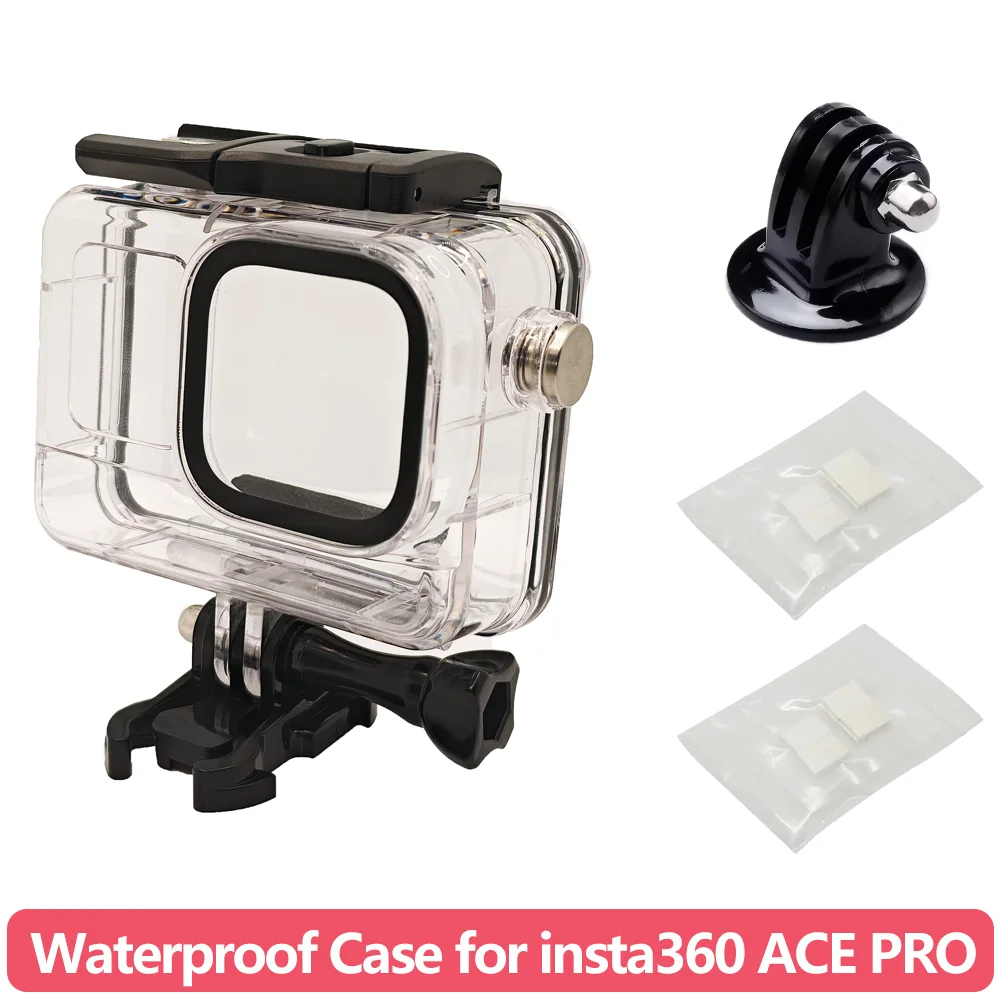 Tauchschutzhülle, wasserdichtes Gehäuse mit Stativadapter und 2er-Pack Antibeschlag-Einsätzen für Insta360 Ace Pro Action-Kamera Image