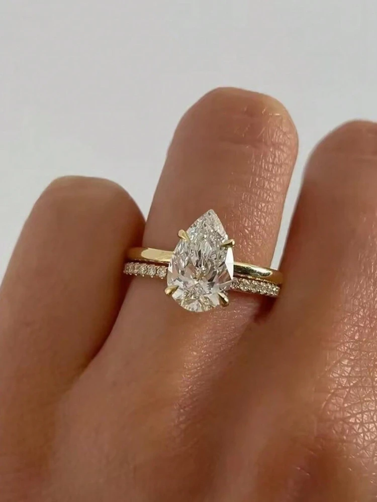 Luxus-Ring aus 925er-Sterlingsilber, funkelnder 1–4 CT Zirkon, Wassertropfenform, für Frauen, Verlobung, Hochzeit, hochwertiger edler Schmuck Image
