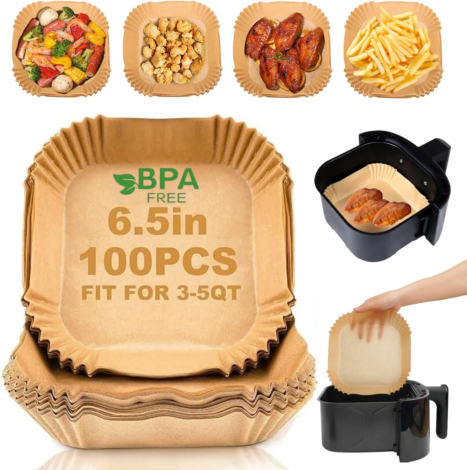 100PCS Air Fryer Papier Liner Gebäck Zubehör Airfryer Kochen Backen Papier Werkzeug Aerogrill Pergament Ofen Einweg Gerichte Image