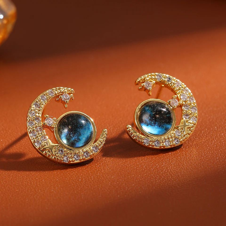 ZAKOL Neue Blaue Planet Mond Astronaut Zirkonia Stud Ohrringe für Frauen Fashion Party Schmuck Ohr Zubehör Geschenk Image