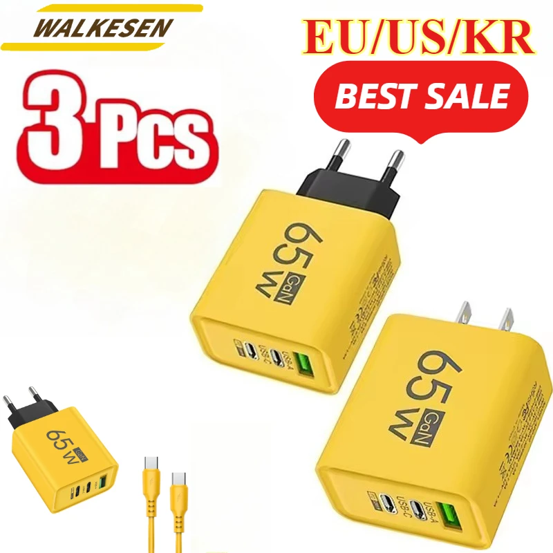 65 W GaN USB Schnellladung Handy-Ladegerät QC3.0 Typ C PD Wandadapter EU/US/KR Stecker für iPhone 15 Xiaomi 14 Huawei Ladegerät Image