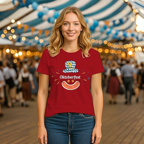T-Shirt Bayerisch München Deutsch Bayerisch Streetstyle T-Shirt Ärmel Grafik für Damen Erwachsene Heißprägen für Oktoberfestbier Alltagstauglich Image