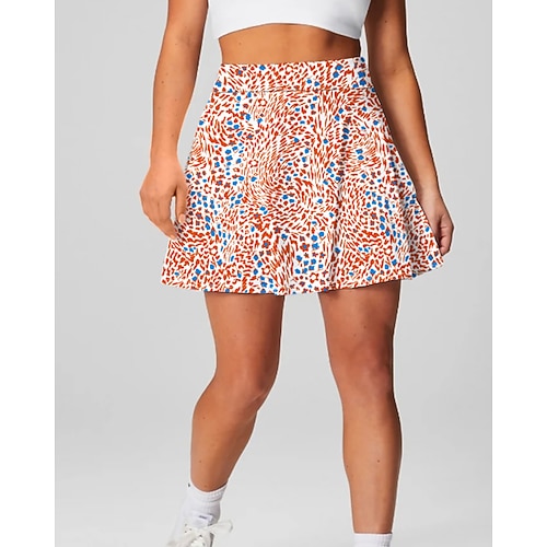 Damen Blumenmuster Lässiger Rock Tennisröcke mit Shorts Über dem Knöchel Feuchtigkeitsableitend Atmungsaktiv Tennis Golfspiel Pickleball Blau Orange Grün Tennisbekleidung Image