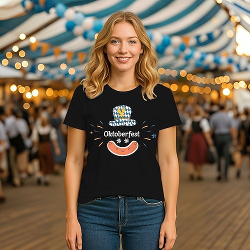 T-Shirt Bayerisch München Deutsch Bayerisch Streetstyle T-Shirt Ärmel Grafik für Damen Erwachsene Heißprägen für Oktoberfestbier Alltagstauglich Image