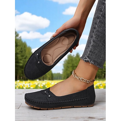 Lässige Mokassin-Loafer für Damen mit handgenähten Details – leichte Slipper, ideal zum Autofahren, für tägliche Besorgungen, Wochenendspaziergänge und Treffen im Freien Image