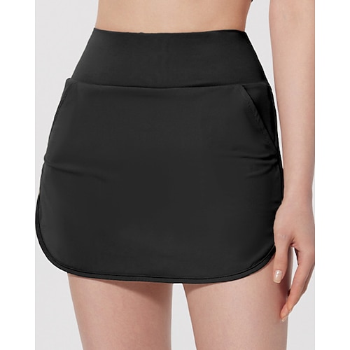 Damen Einfarbig Lässiger Rock Tennisröcke mit Shorts Tasche Geteilt UPF50 Atmungsaktiv Tennis Golfspiel Pickleball Schwarz Weiß Rosa Tennisbekleidung Image