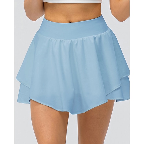 Damen Einfarbig Lässiger Rock Tennisröcke mit Shorts Geschichtet Feuchtigkeitsableitend Atmungsaktiv Tennis Golfspiel Pickleball Hellgelb Schwarz Weiß Tennisbekleidung Image