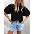 Per donna Blusa Tinta unica Elegante Casual Mezza Manica Scollo a V Top Regolari Quotidiano Pizzo Patchwork Nero Bianco Rosa Verde Estate Primavera