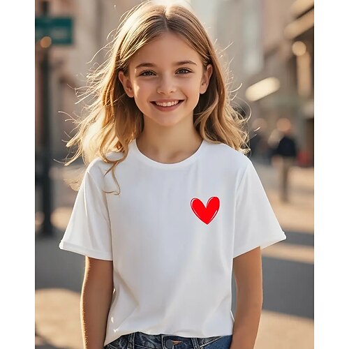 Mädchen 3D Herz T-Shirt Kurzarm Sommer Frühling Mode Basic Kinder 4-12 Jahre Rundhalsausschnitt Outdoor Lässig Täglich Normale Passform Image