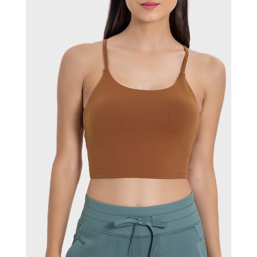 Damen Einfarbig Tennis-BH Ärmellos Stoßfest Atmungsaktiv Tennis Golfspiel Pickleball Träger Weiß Orange Braun Tennisbekleidung Image