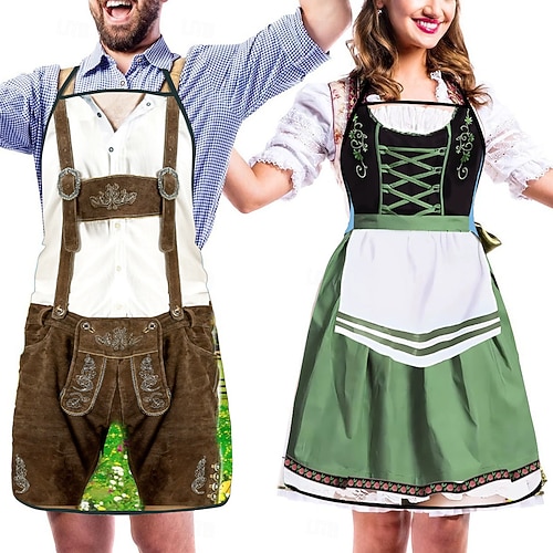 Karneval Oktoberfestbier 2 teilig Schürze Lustige Kostüme Dienstmädchen Oktoberfest-Paar München Wiesn Wiesn Paar Herren Damen Karneval Bier Festival Stoff im traditionellen Stil Schürze Image