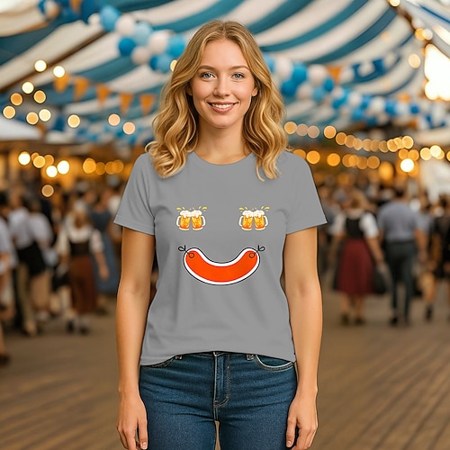 T-Shirt Bayerisch München Deutsch Bayerisch Streetstyle T-Shirt Ärmel Grafik für Damen Erwachsene Heißprägen für Oktoberfestbier Alltagstauglich Image