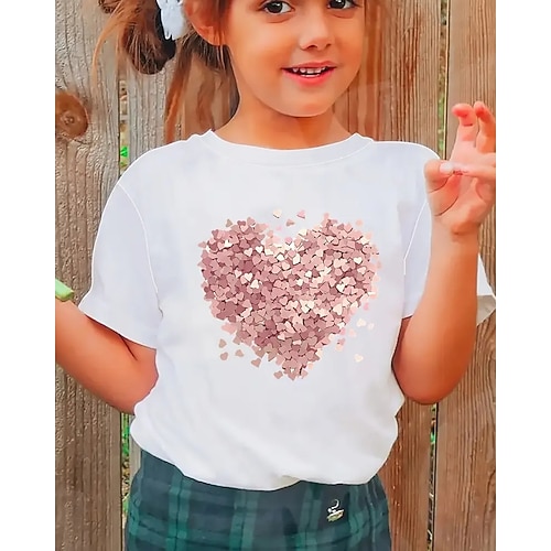 Mädchen 3D Herz T-Shirt Kurzarm Sommer Frühling Mode Basic Kinder 4-12 Jahre Rundhalsausschnitt Outdoor Lässig Täglich Normale Passform Image