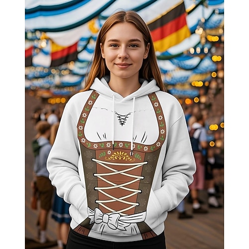 Kapuzensweatshirt Druck Lässig Bayerisch Bischofsärmel Fronttasche Grafik für Damen Erwachsene 3D-Druck für Karneval Oktoberfestbier Urlaub Party Image